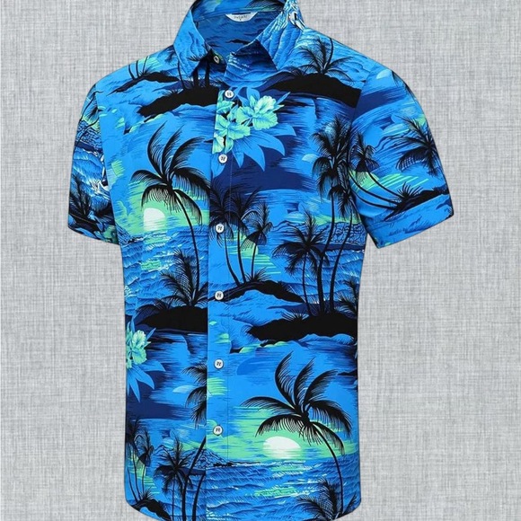 Blue Hawaiian button-down short sleeve - Picture 3 of 5